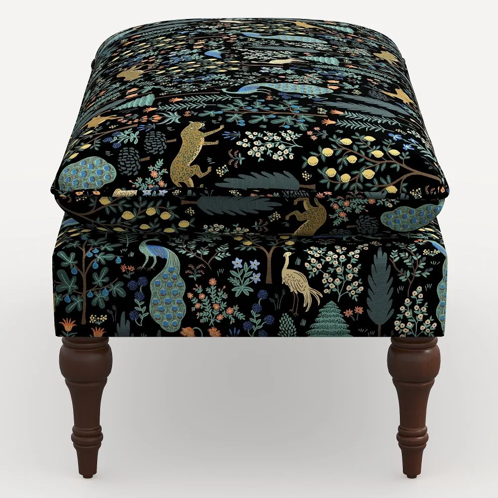 Rifle Paper Co. Flora Menagerie Black Pillowtop Bench