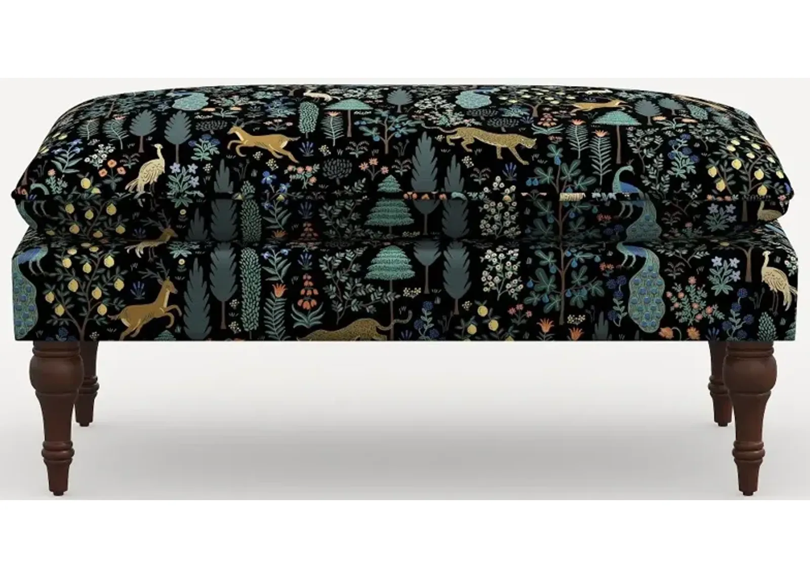 Rifle Paper Co. Flora Menagerie Black Pillowtop Bench