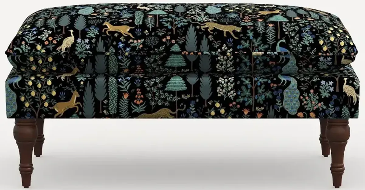 Rifle Paper Co. Flora Menagerie Black Pillowtop Bench