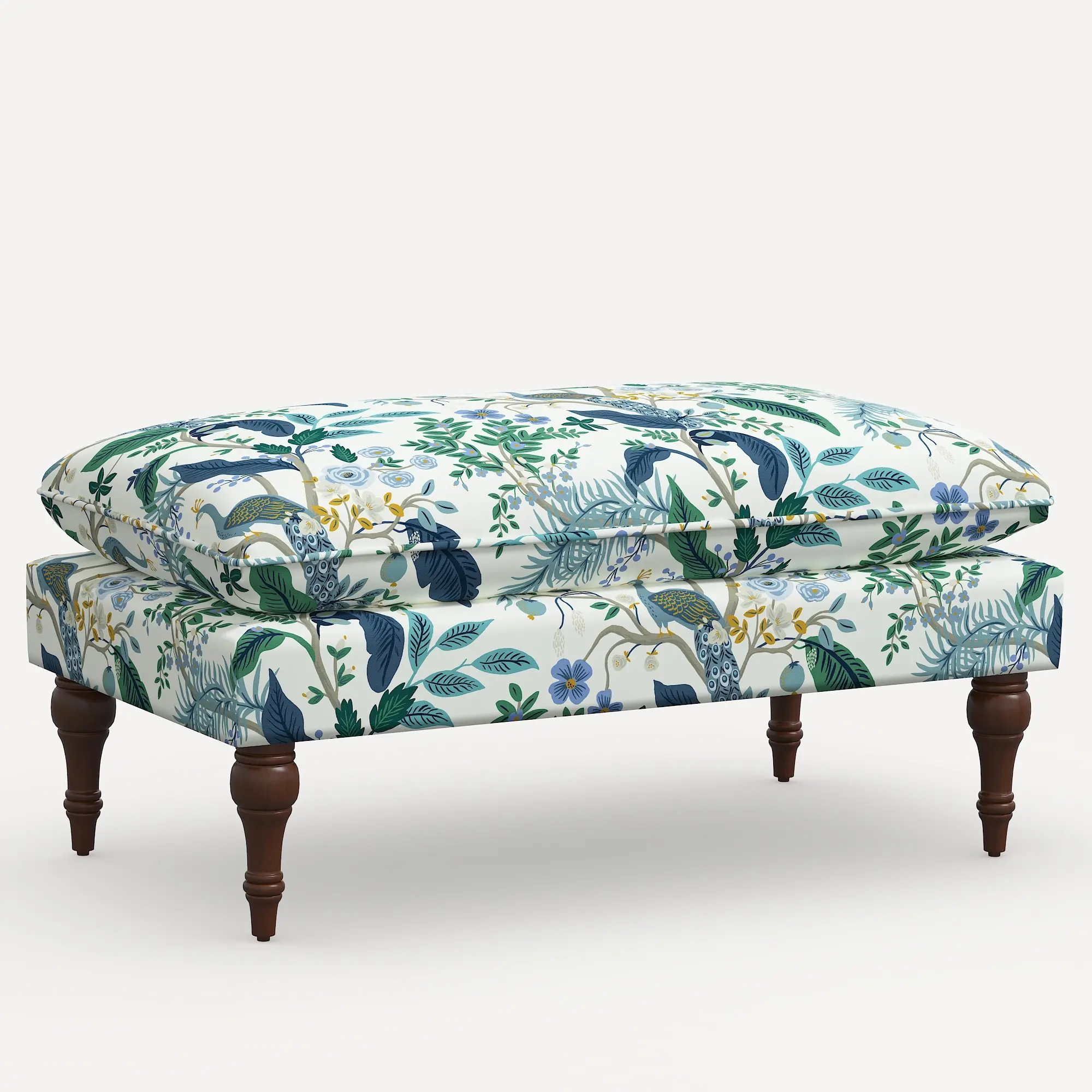 Rifle Paper Co. Flora Blue Peacock Pillowtop Bench