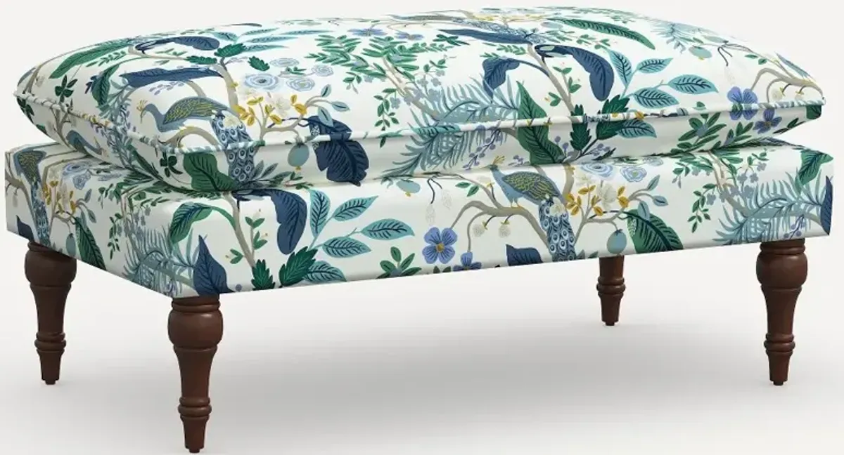 Rifle Paper Co. Flora Blue Peacock Pillowtop Bench