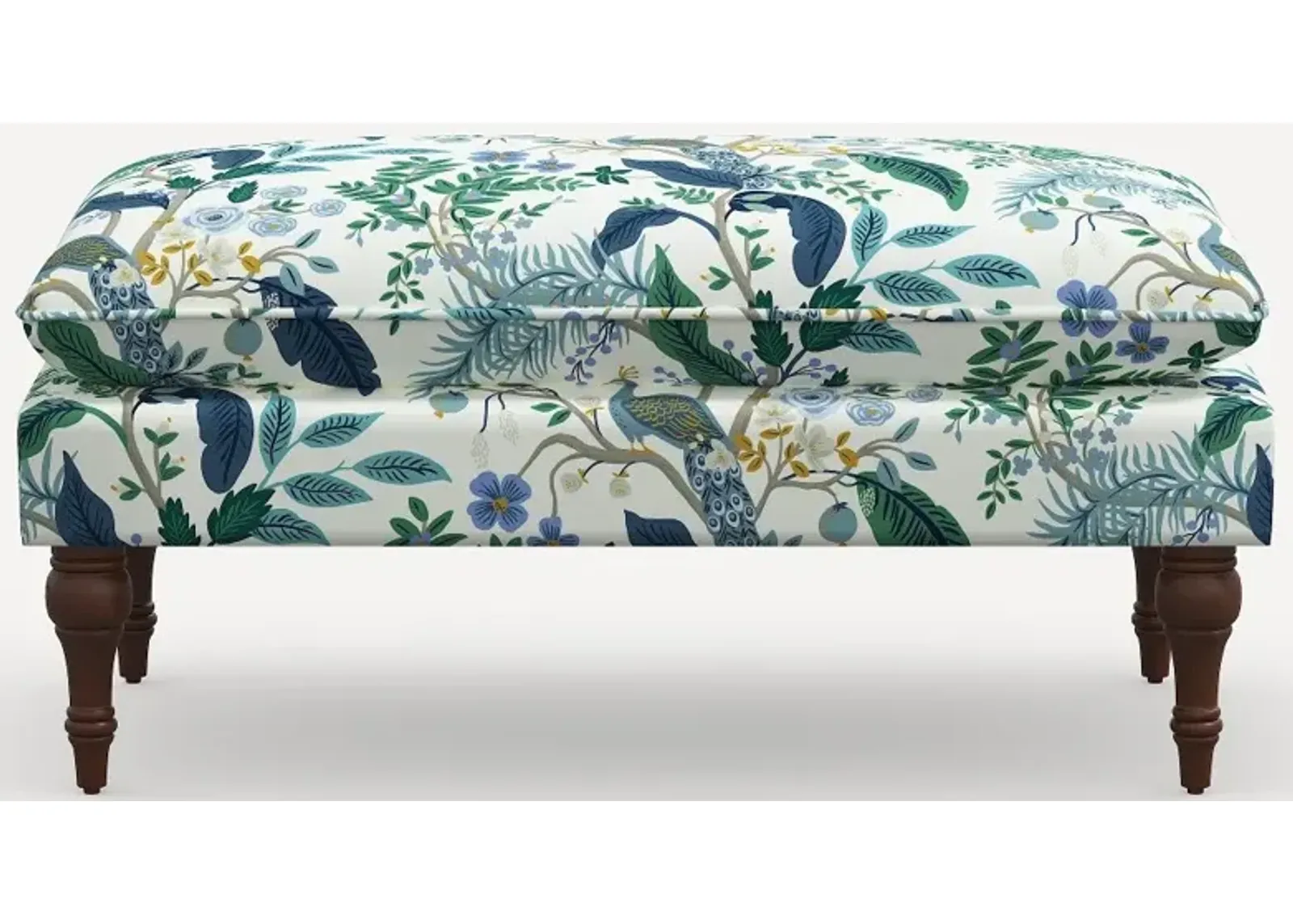 Rifle Paper Co. Flora Blue Peacock Pillowtop Bench