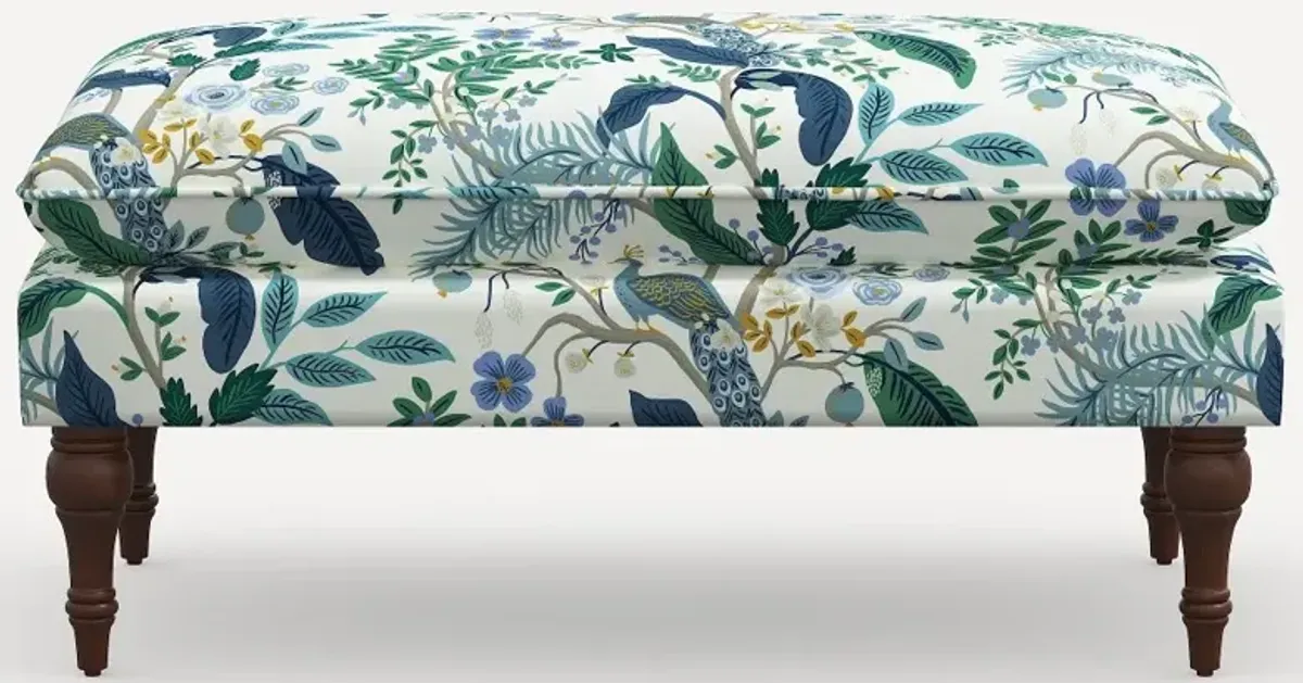 Rifle Paper Co. Flora Blue Peacock Pillowtop Bench