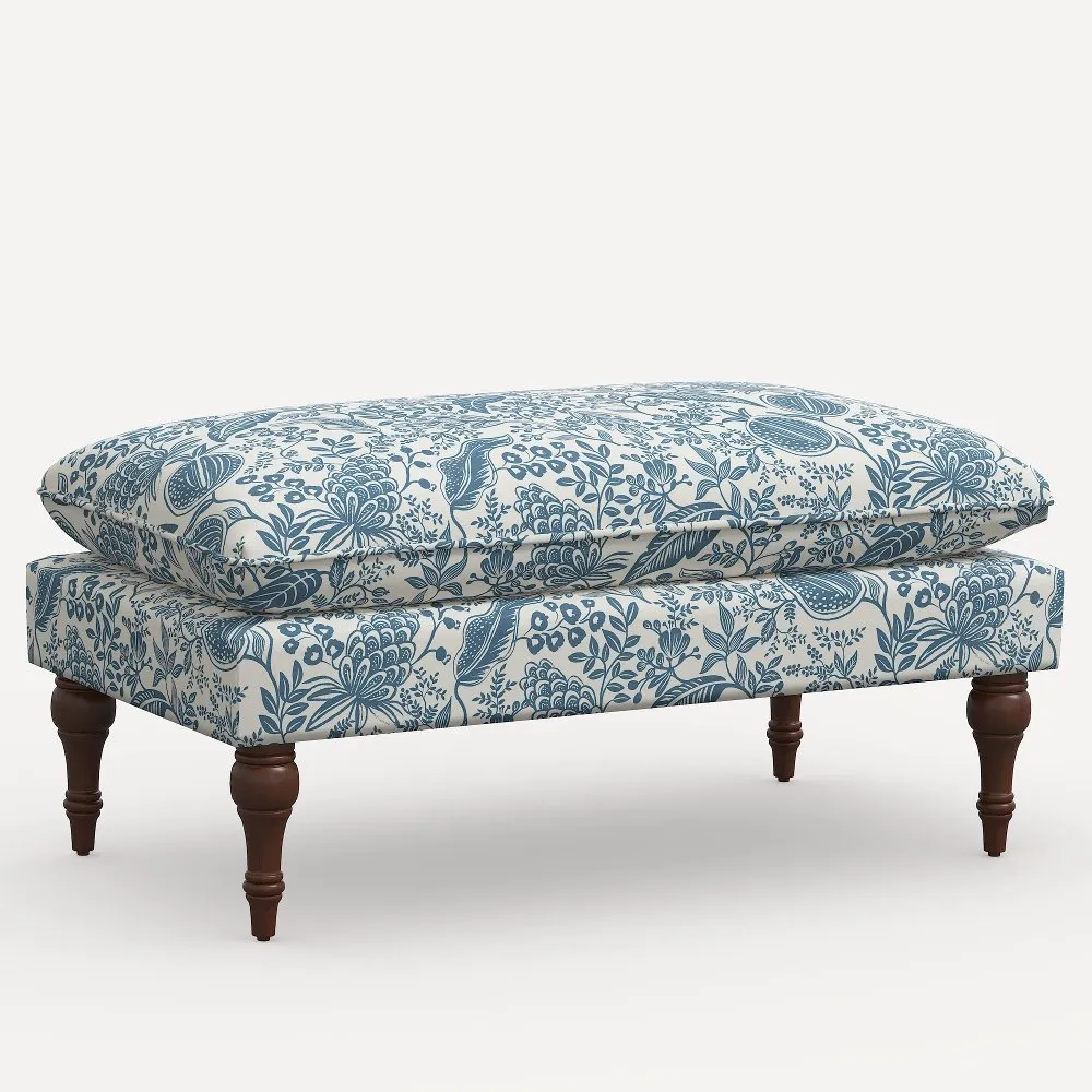 Rifle Paper Co. Flora Blue Pomegranate Pillowtop Bench