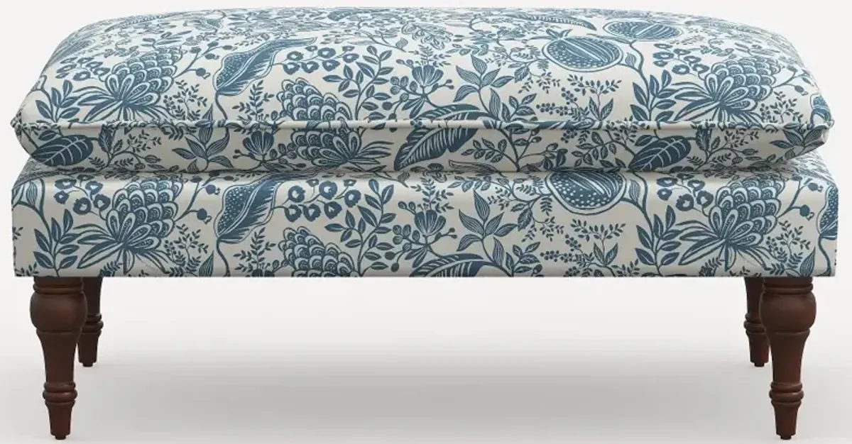 Rifle Paper Co. Flora Blue Pomegranate Pillowtop Bench