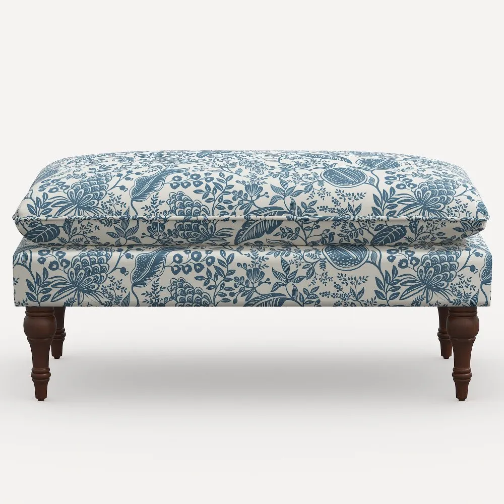 Rifle Paper Co. Flora Blue Pomegranate Pillowtop Bench