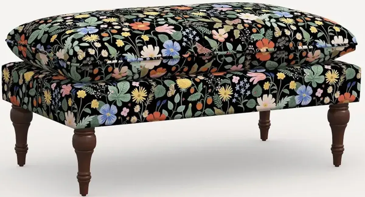 Rifle Paper Co. Flora Black Strawberry Fields Pillowtop Bench