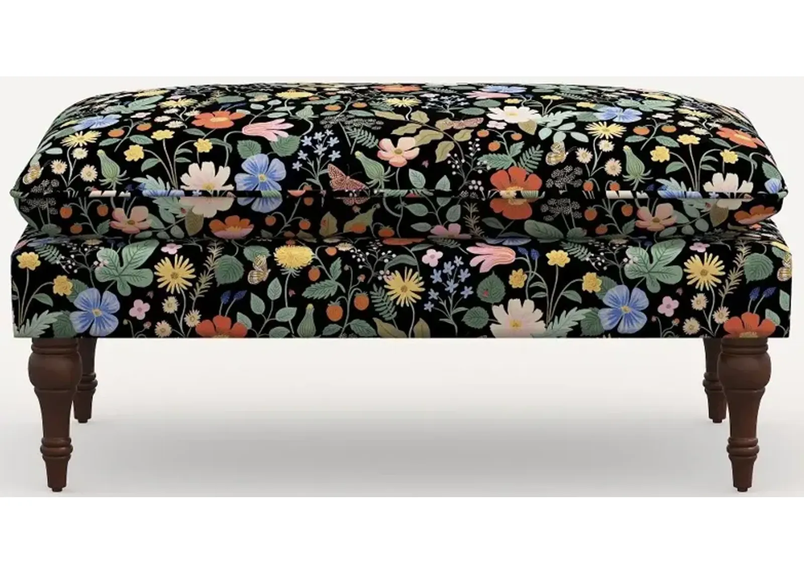 Rifle Paper Co. Flora Black Strawberry Fields Pillowtop Bench