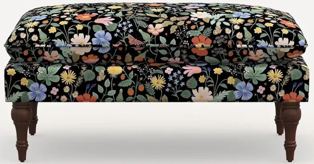 Rifle Paper Co. Flora Black Strawberry Fields Pillowtop Bench