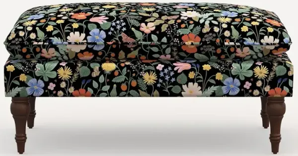 Rifle Paper Co. Flora Black Strawberry Fields Pillowtop Bench