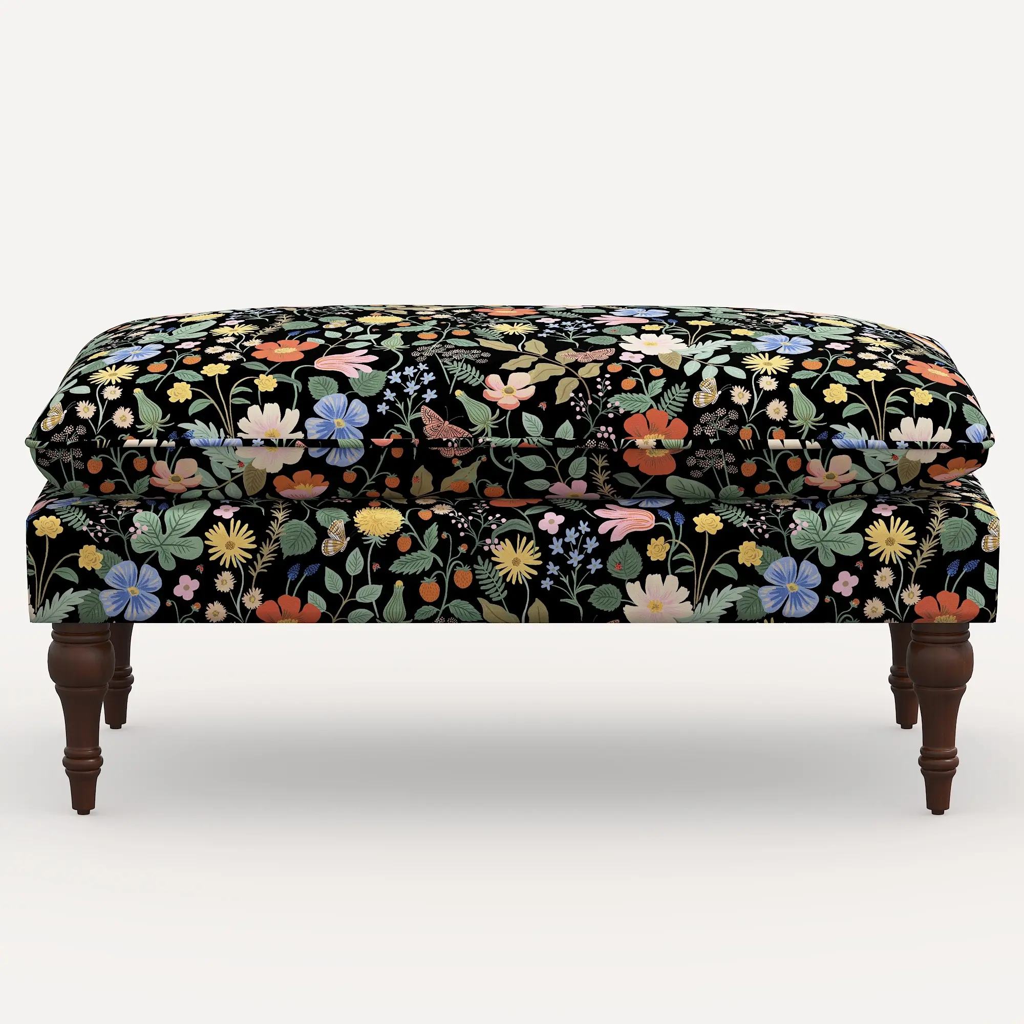 Rifle Paper Co. Flora Black Strawberry Fields Pillowtop Bench