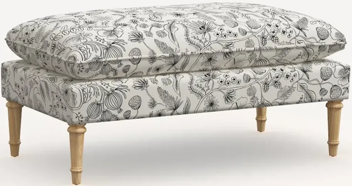 Rifle Paper Co. Flora Aviary Cream & Black Pillowtop Bench