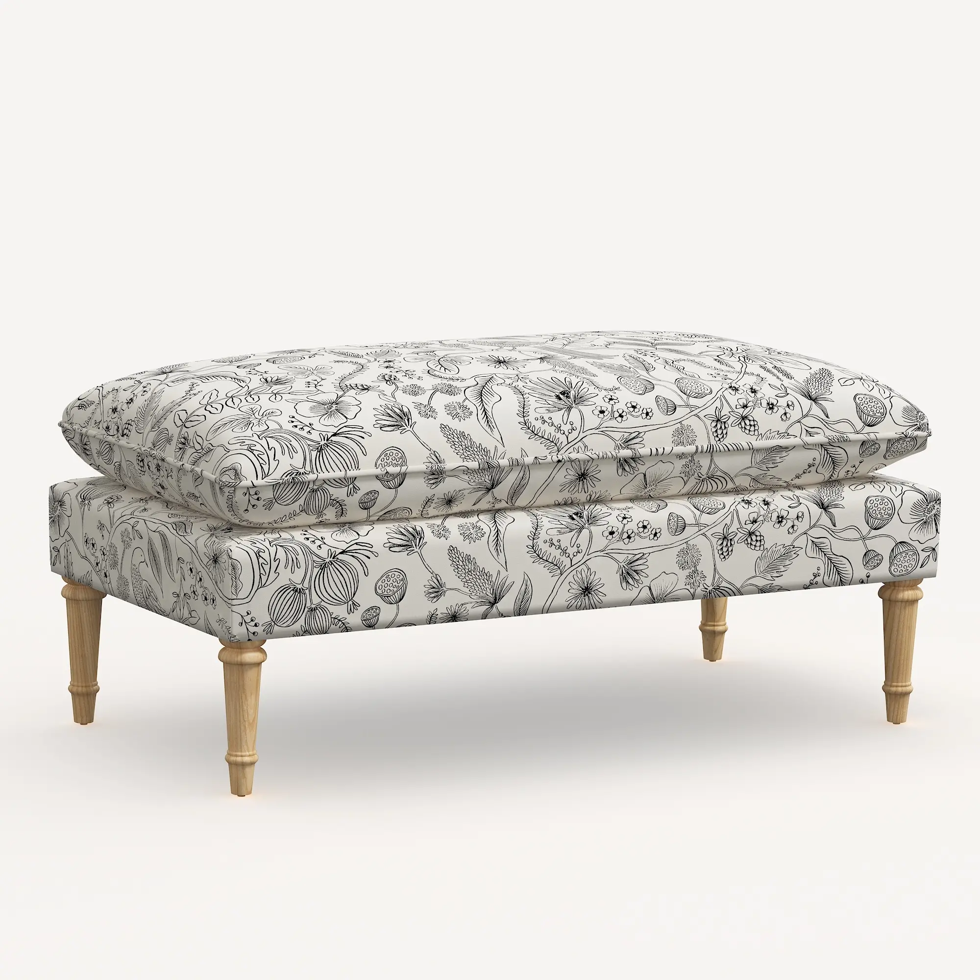 Rifle Paper Co. Flora Aviary Cream & Black Pillowtop Bench