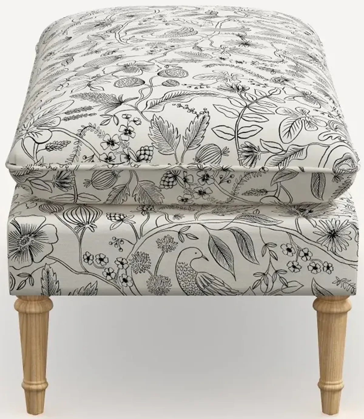 Rifle Paper Co. Flora Aviary Cream & Black Pillowtop Bench