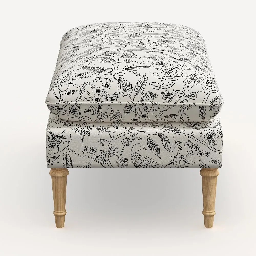 Rifle Paper Co. Flora Aviary Cream & Black Pillowtop Bench