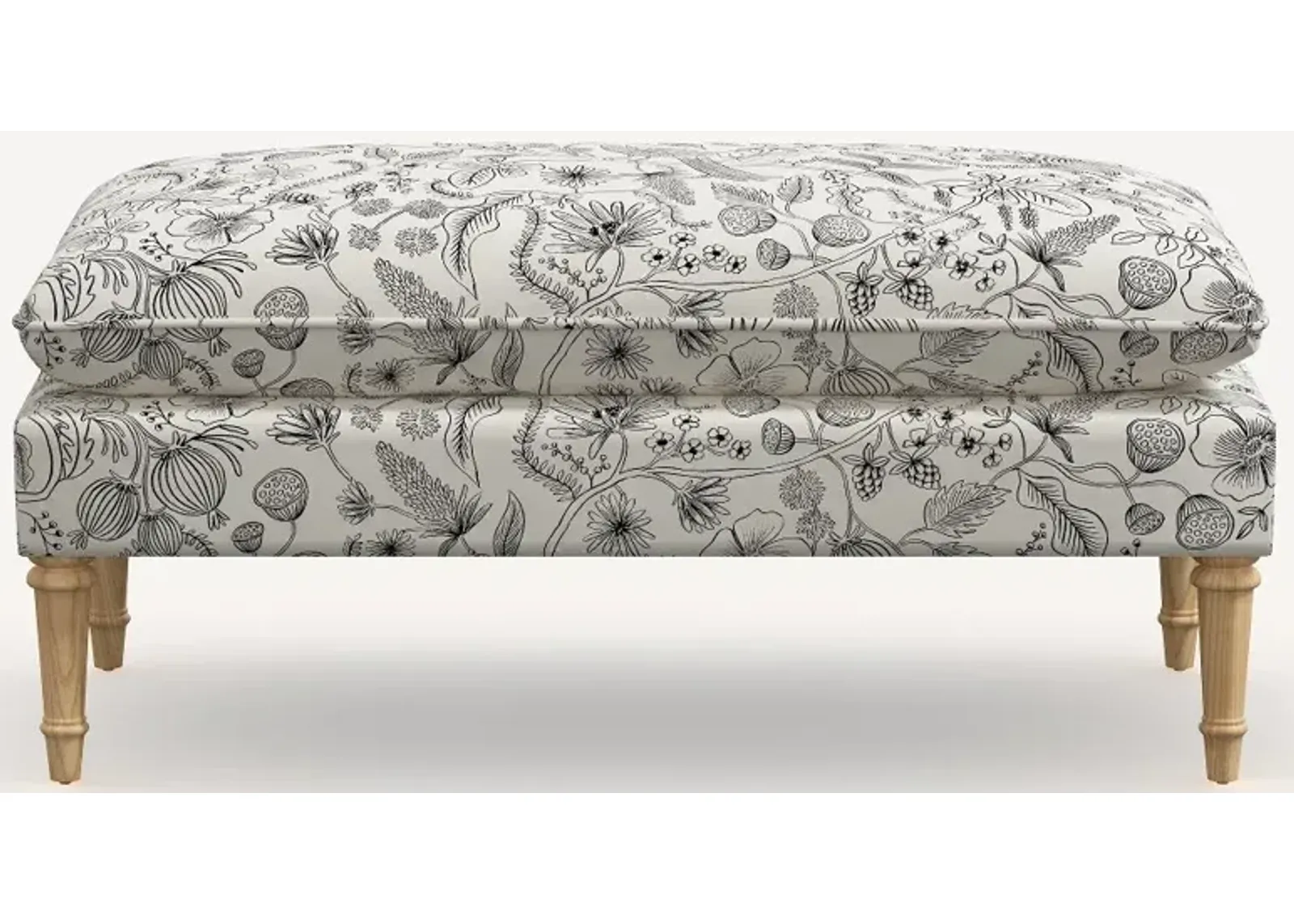 Rifle Paper Co. Flora Aviary Cream & Black Pillowtop Bench