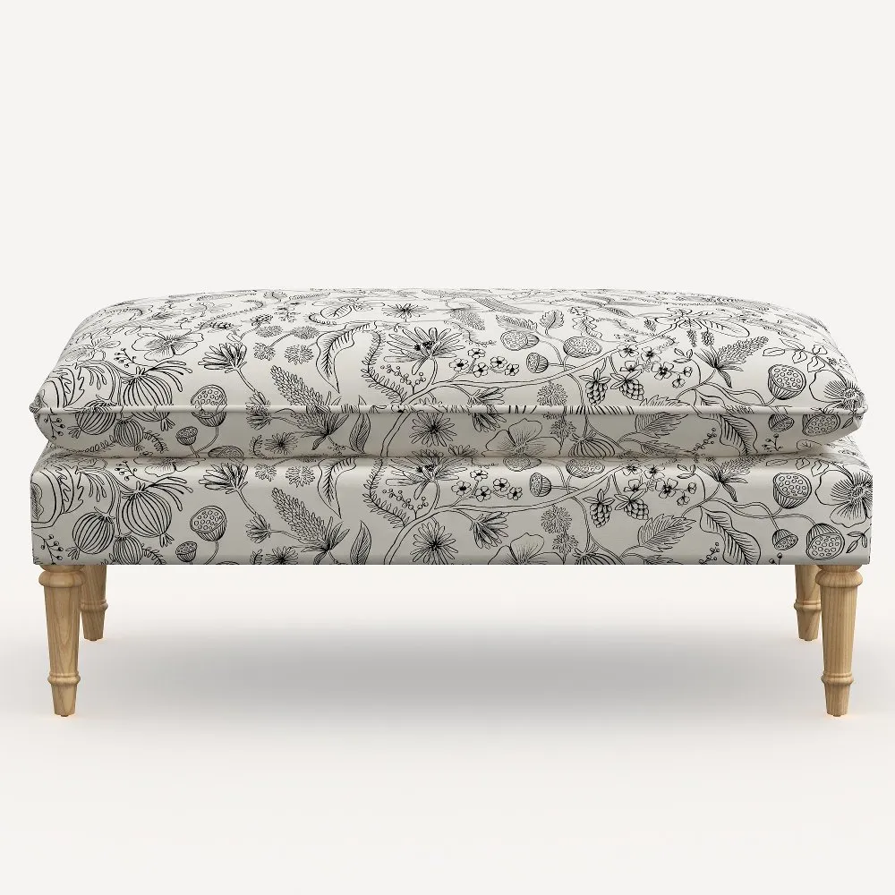 Rifle Paper Co. Flora Aviary Cream & Black Pillowtop Bench