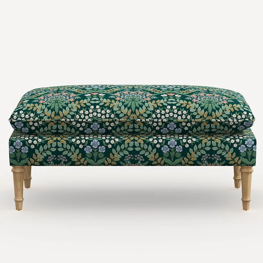 Rifle Paper Co. Flora Bramble Emerald Pillowtop Bench