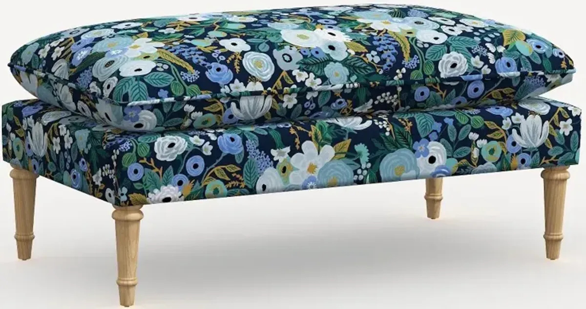 Rifle Paper Co. Flora Garden Party Blue Pillowtop Bench