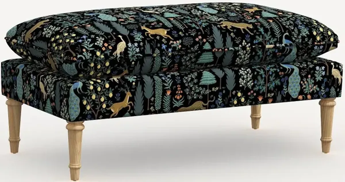 Rifle Paper Co. Flora Menagerie Black Pillowtop Bench