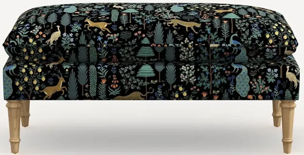 Rifle Paper Co. Flora Menagerie Black Pillowtop Bench