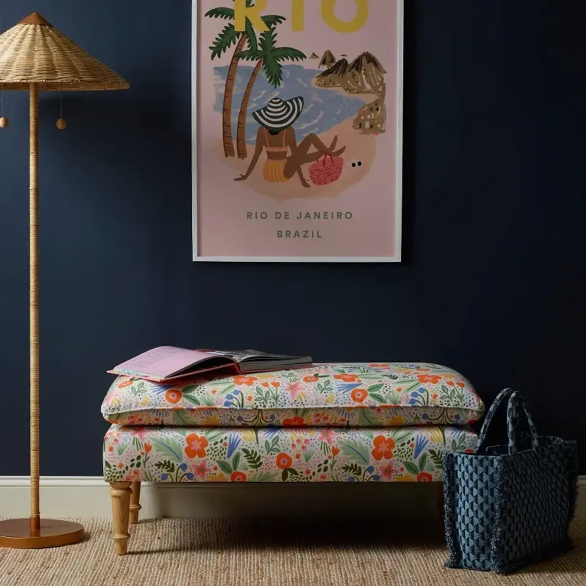 Rifle Paper Co. Flora Multi Color Floral Pillowtop Bench