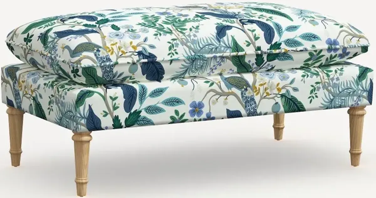 Rifle Paper Co. Flora Blue Peacock Pillowtop Bench