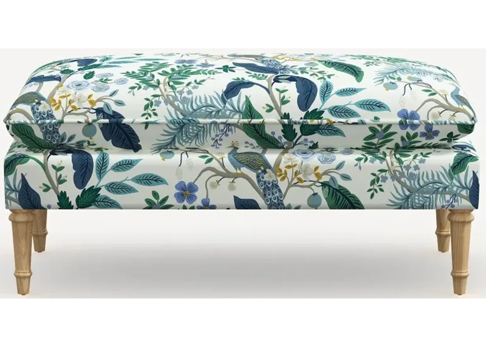 Rifle Paper Co. Flora Blue Peacock Pillowtop Bench