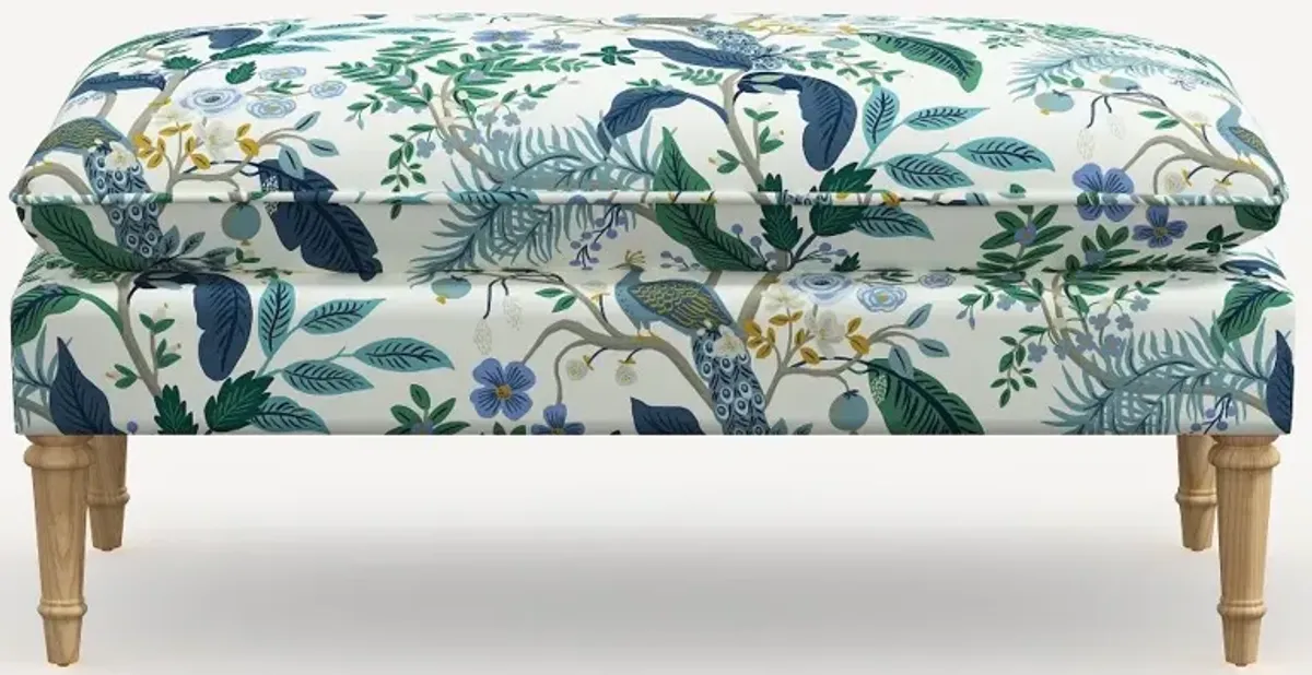 Rifle Paper Co. Flora Blue Peacock Pillowtop Bench