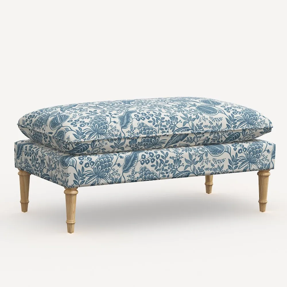 Rifle Paper Co. Flora Blue Pomegranate Pillowtop Bench