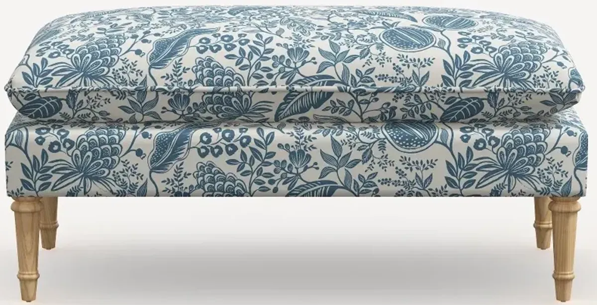 Rifle Paper Co. Flora Blue Pomegranate Pillowtop Bench