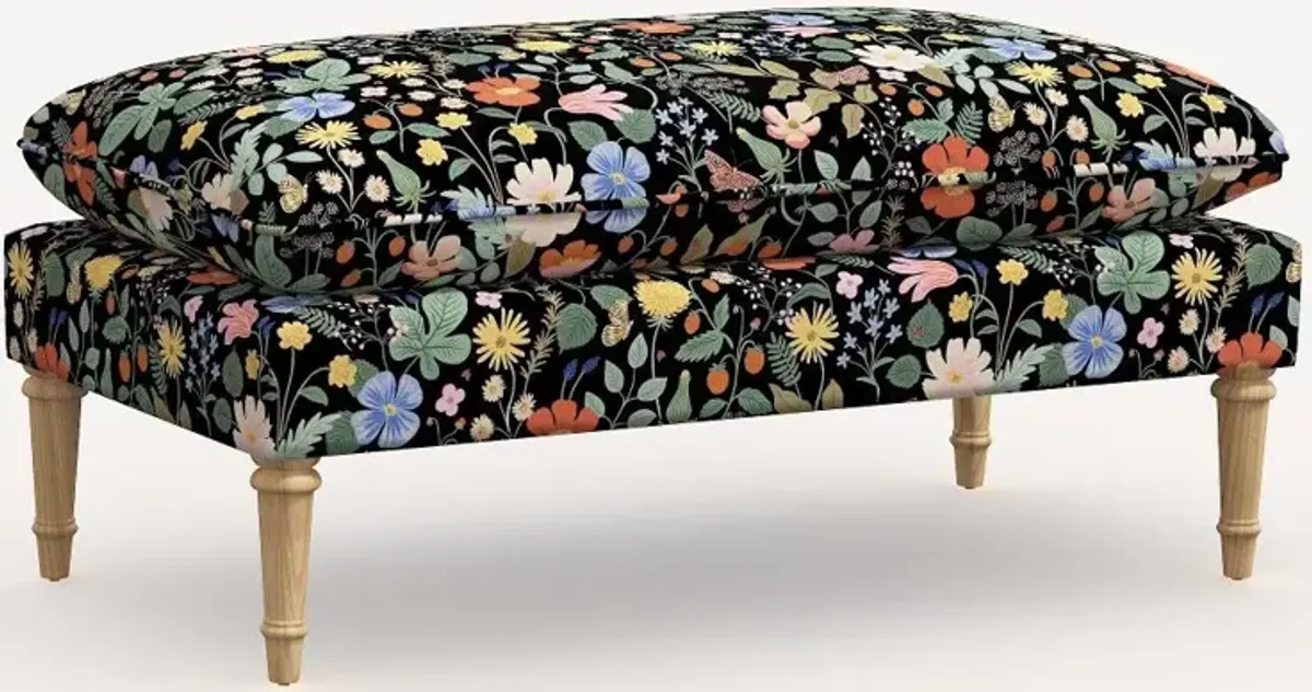 Rifle Paper Co. Flora Black Strawberry Fields Pillowtop Bench