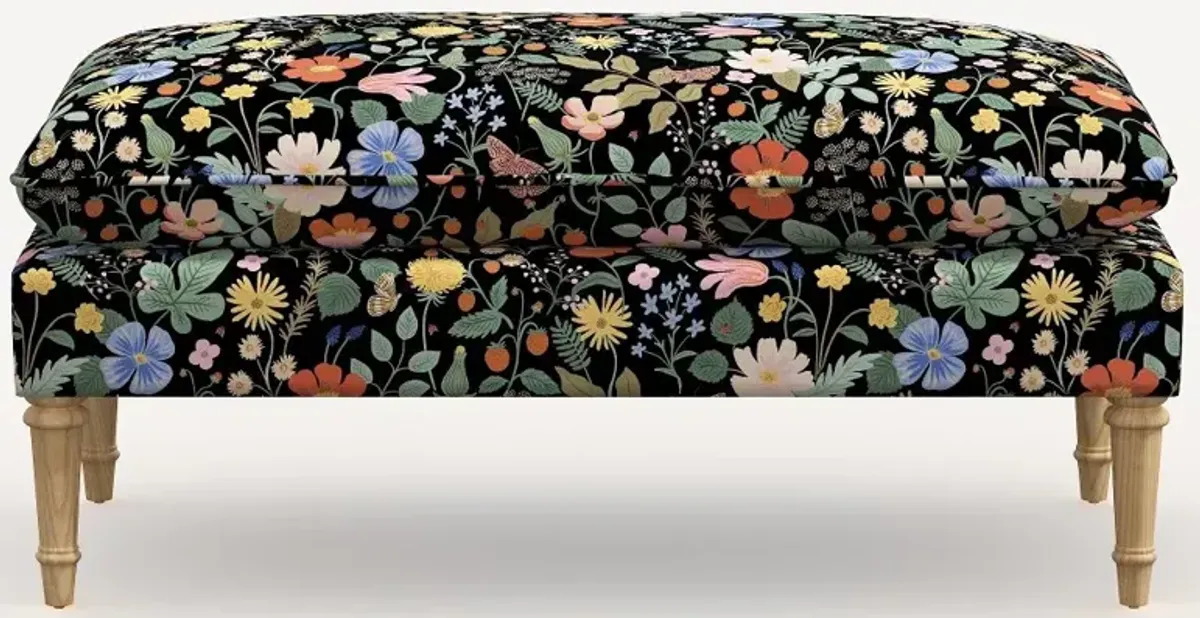 Rifle Paper Co. Flora Black Strawberry Fields Pillowtop Bench