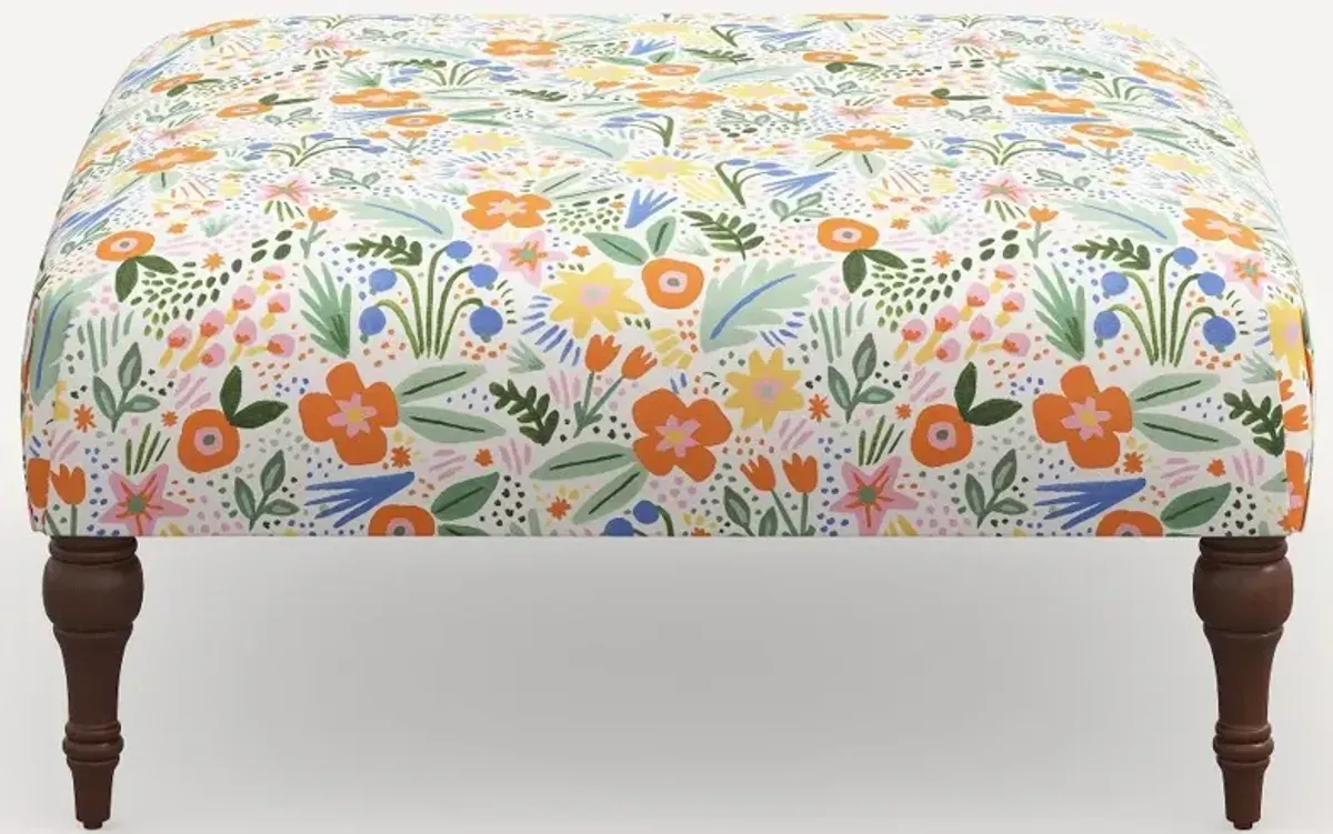 Rifle Paper Co. Greenwich Multi Color Floral Ottoman with Espresso...