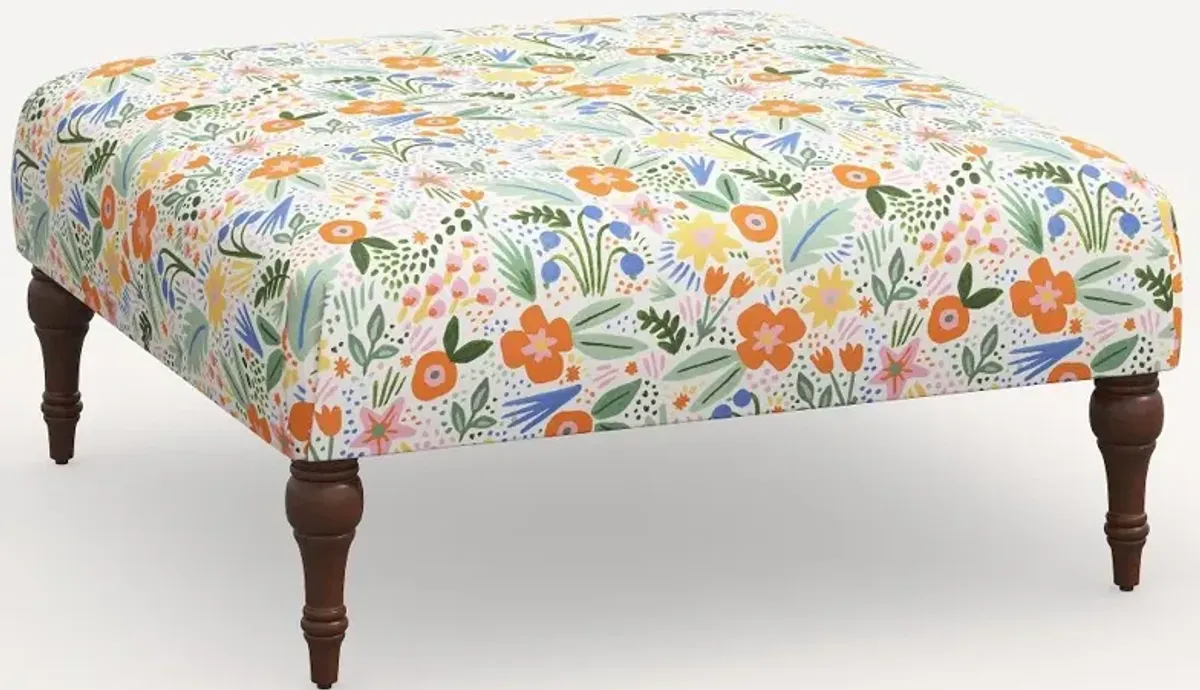 Rifle Paper Co. Greenwich Multi Color Floral Ottoman with Espresso...