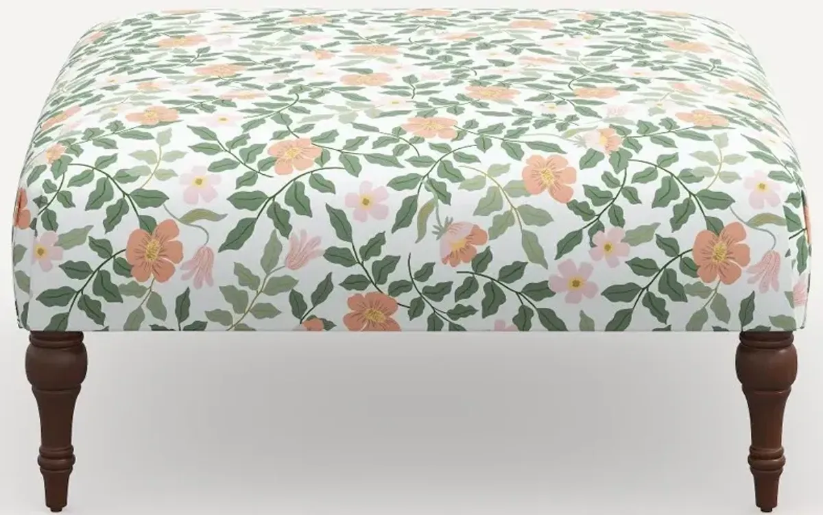 Rifle Paper Co. Greenwich Primrose Blush Ottoman with Espresso Legs