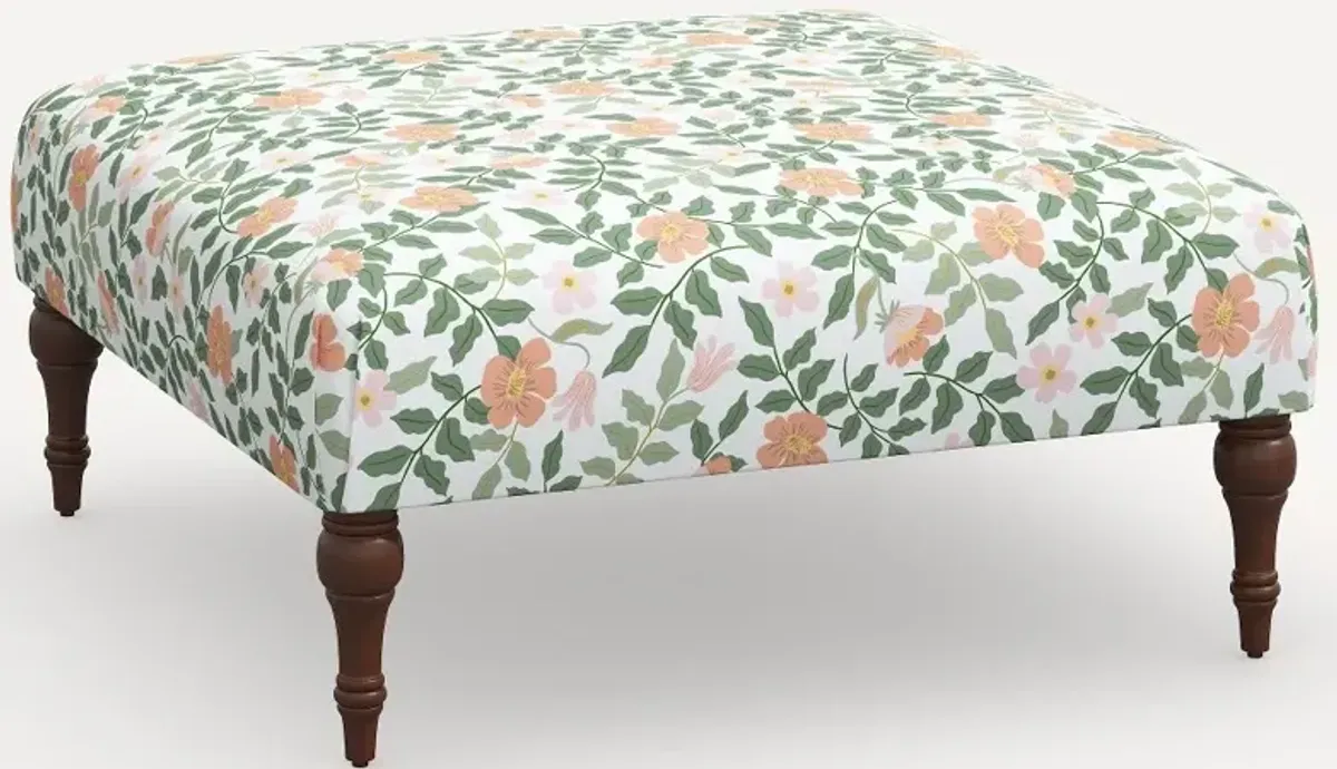 Rifle Paper Co. Greenwich Primrose Blush Ottoman with Espresso Legs