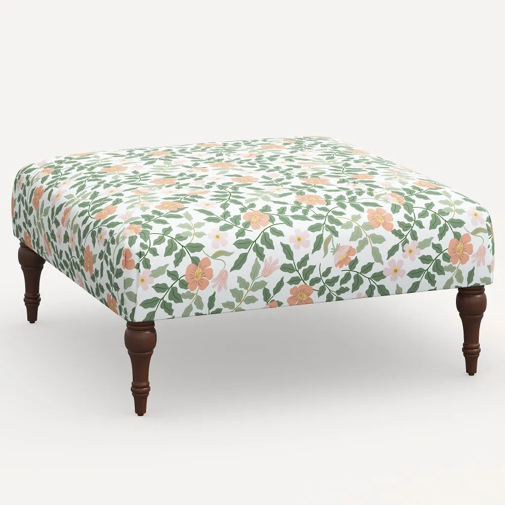 Rifle Paper Co. Greenwich Primrose Blush Ottoman with Espresso Legs