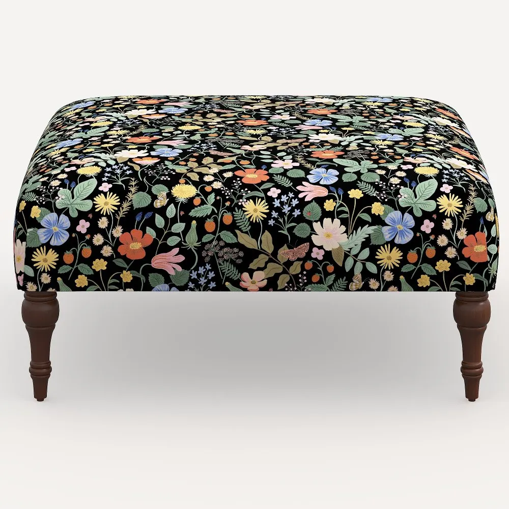 Rifle Paper Co. Greenwich Black Strawberry Fields Ottoman with...