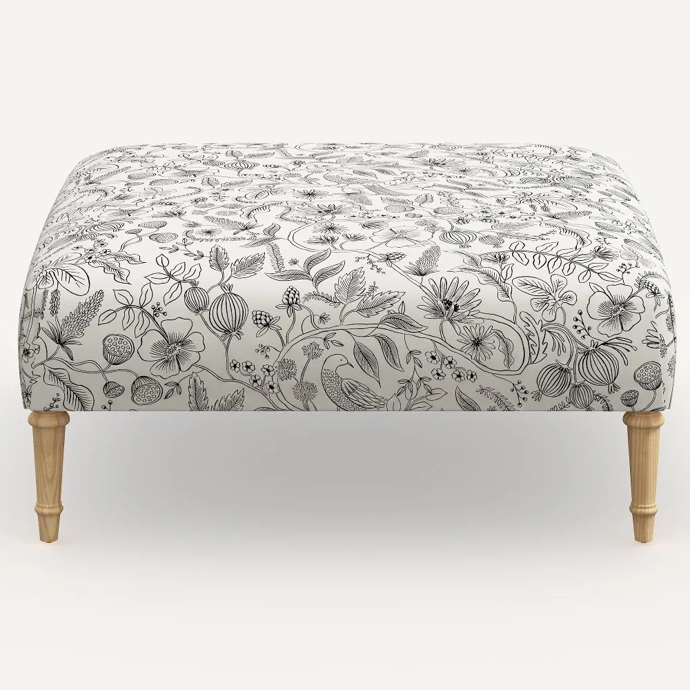 Rifle Paper Co. Greenwich Aviary Black & Cream Ottoman with...