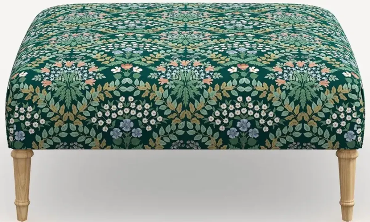 Rifle Paper Co. Greenwich Bramble Emerald Ottoman with Natural Legs