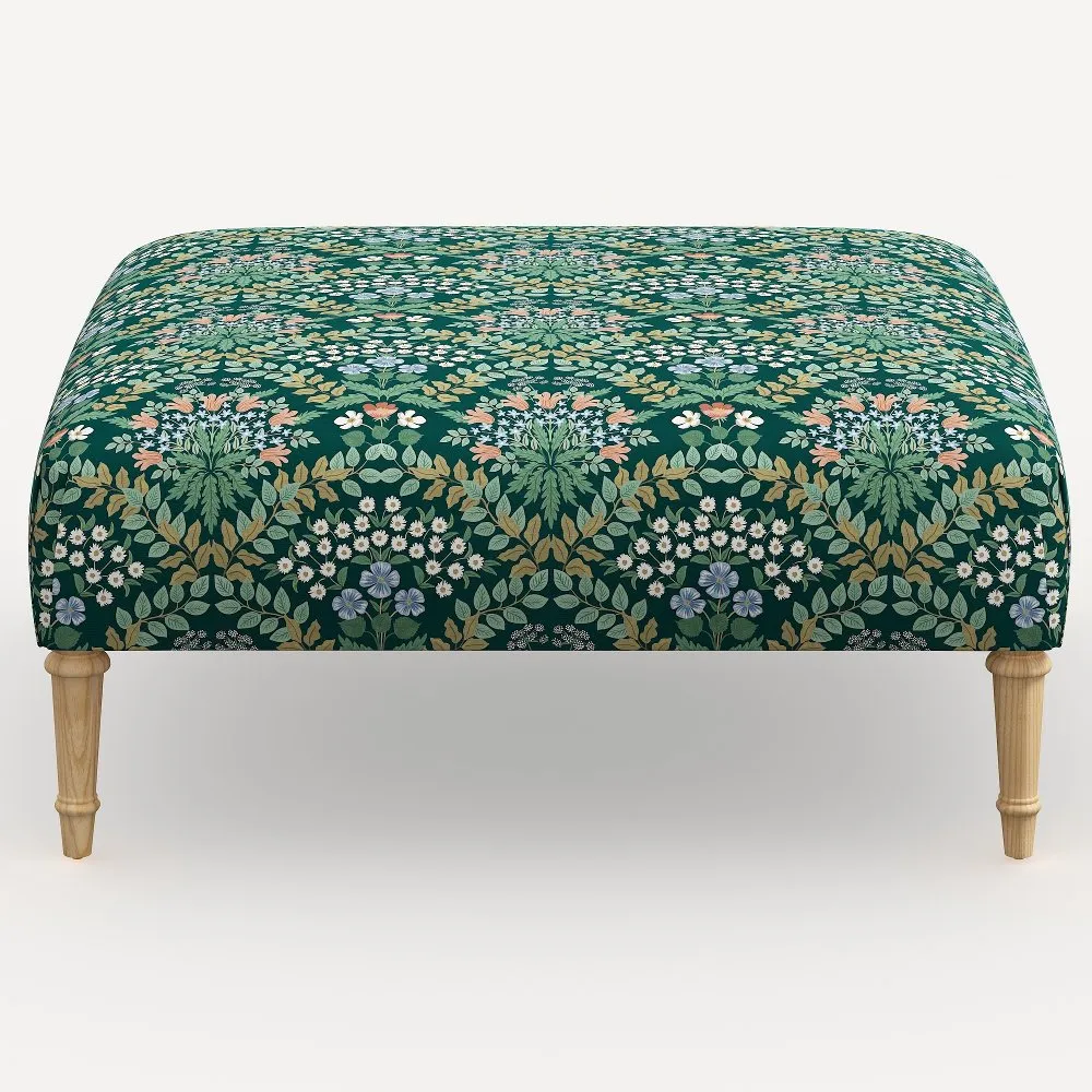 Rifle Paper Co. Greenwich Bramble Emerald Ottoman with Natural Legs