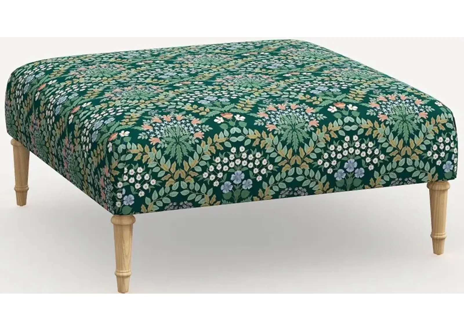 Rifle Paper Co. Greenwich Bramble Emerald Ottoman with Natural Legs