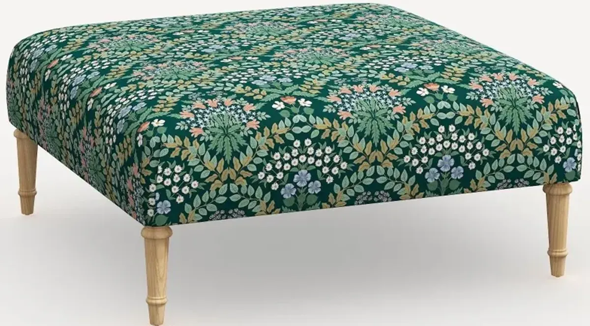 Rifle Paper Co. Greenwich Bramble Emerald Ottoman with Natural Legs