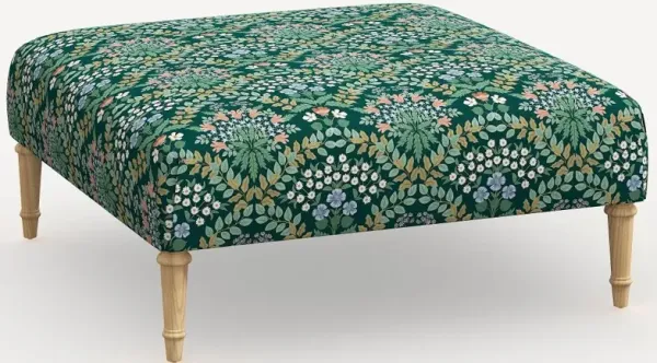 Rifle Paper Co. Greenwich Bramble Emerald Ottoman with Natural Legs