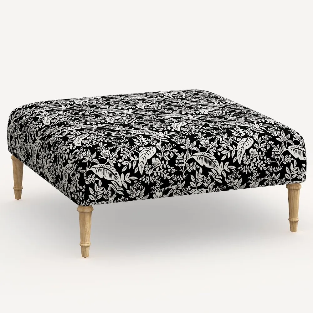 Rifle Paper Co. Greenwich Canopy Black & Cream Ottoman with...