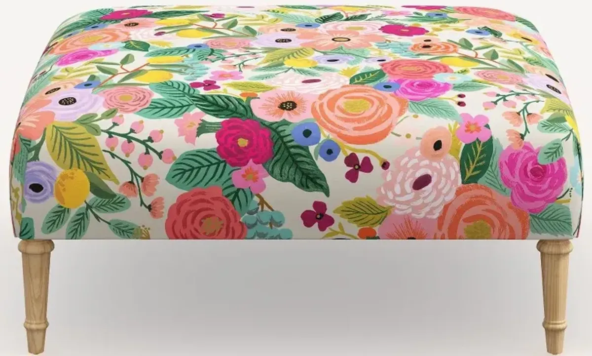 Rifle Paper Co. Greenwich Garden Party Pink Ottoman with Natural Legs