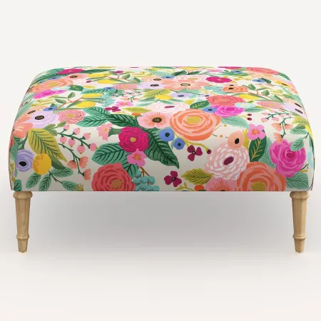 Rifle Paper Co. Greenwich Garden Party Pink Ottoman with Natural Legs