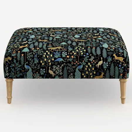 Rifle Paper Co. Greenwich Menagerie Black Ottoman with Natural Legs