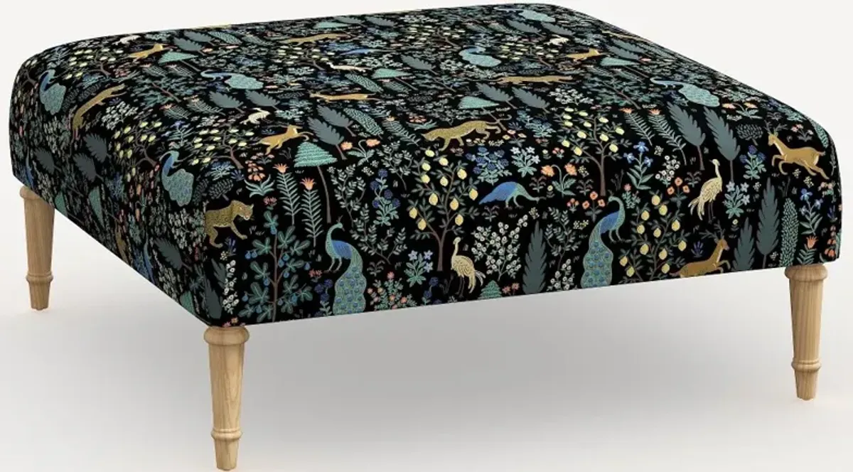 Rifle Paper Co. Greenwich Menagerie Black Ottoman with Natural Legs